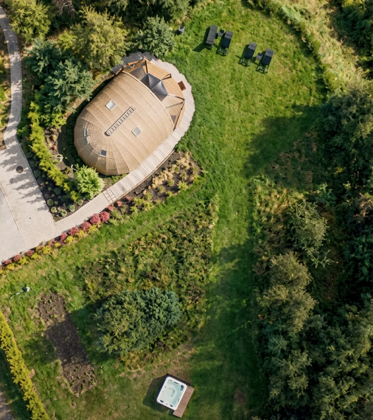 Widok z drona, plan działki Widokowa w Osadzie Marchowo